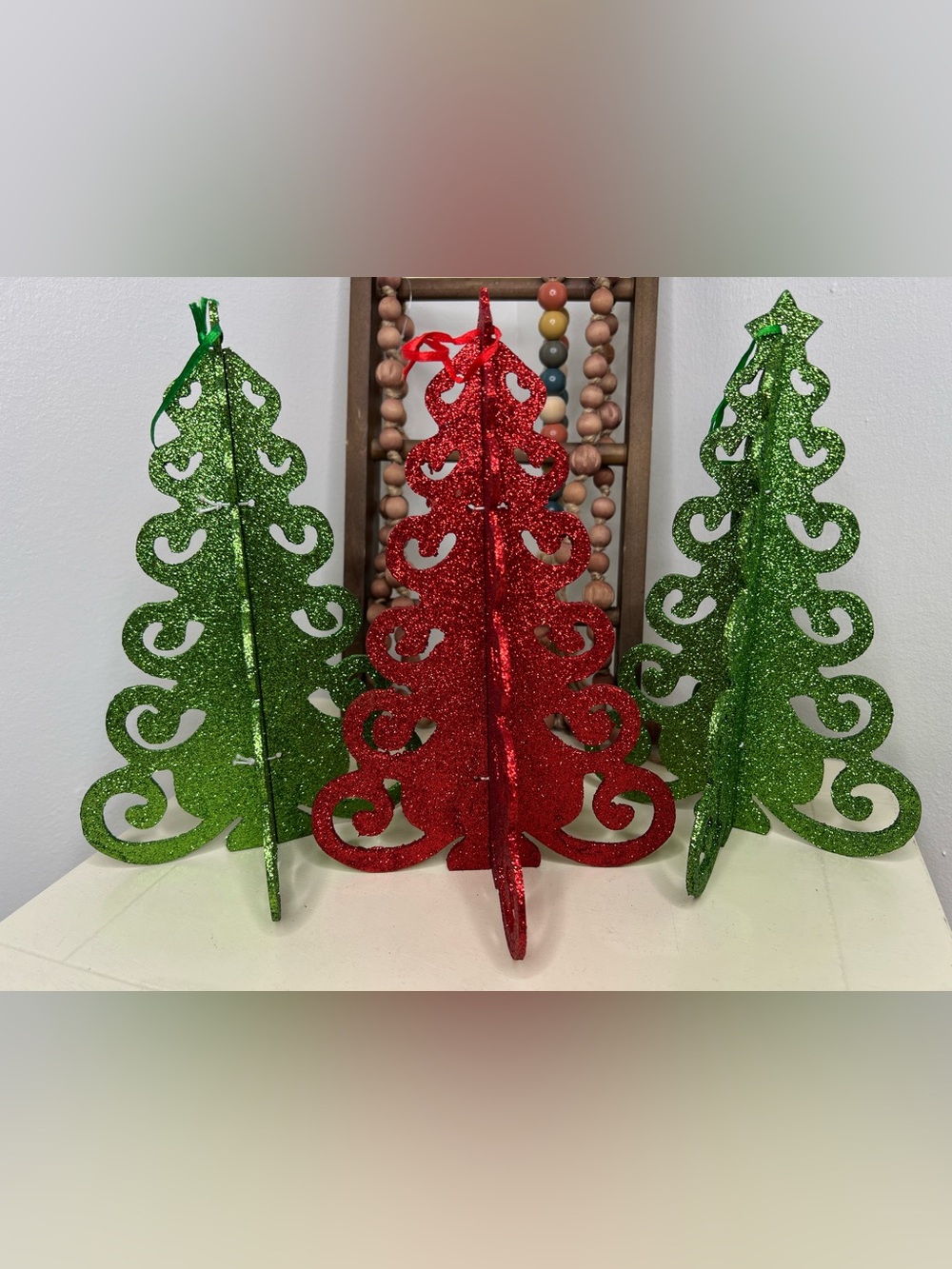 Brand New-Christmas Tree Filigree 3D Glitter Decoration. Set of 3